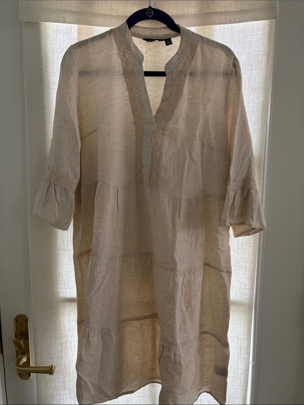 Mlle Gabrielle Cream Gauze Tunic with Lace Trim XL
